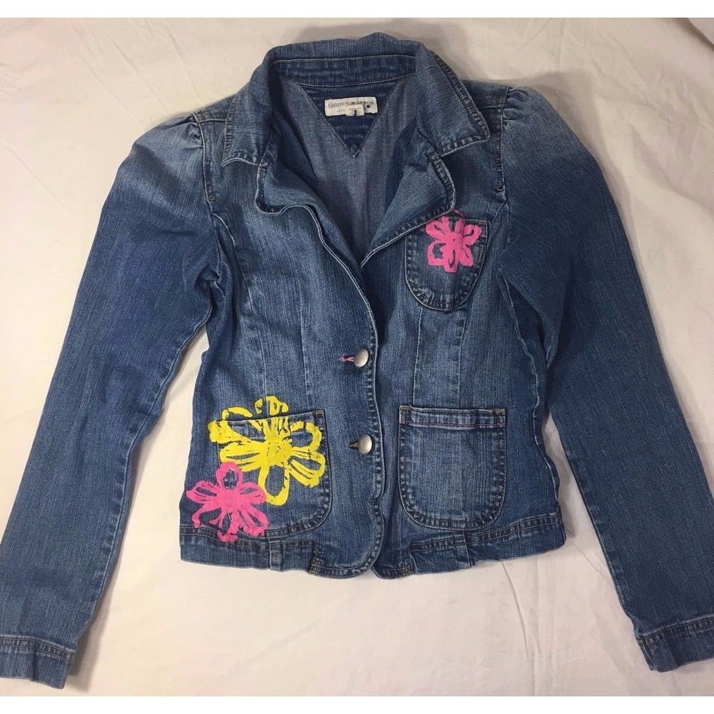 Tommy Jeans Denim Jacket with Floral pattern button up Size Medium youth